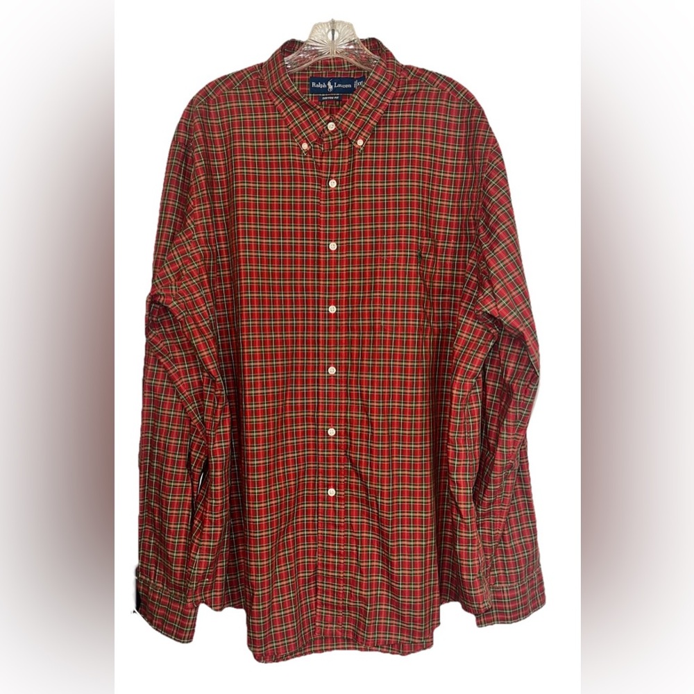 Ralph Lauren Shirt Mens XXL Red‎ Green Custom Fit Long Sleeve Button Down Collar